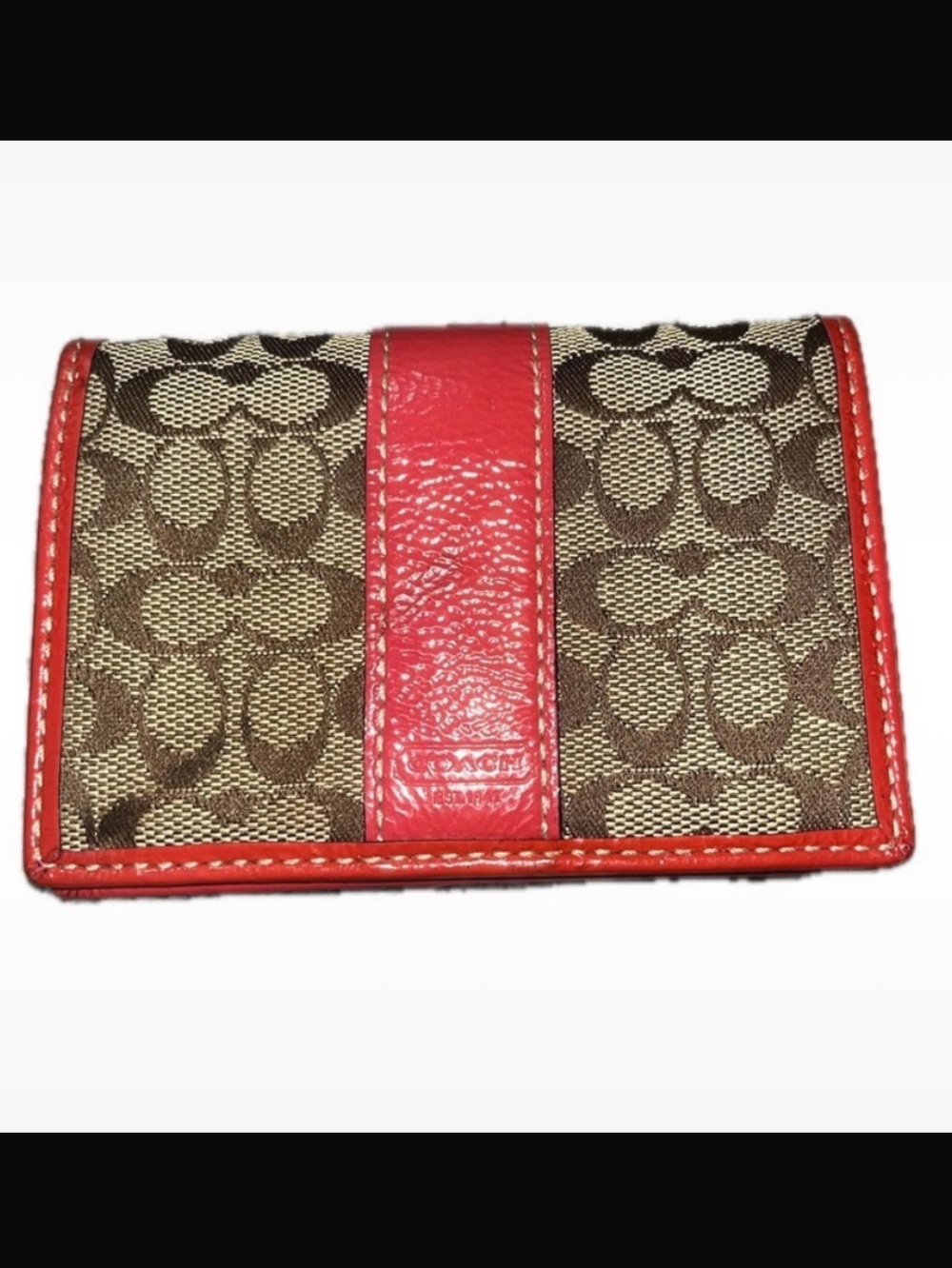 Coach Vintage Signature Canvas Mini Bifold Card Wallet Red/Pink
Trim